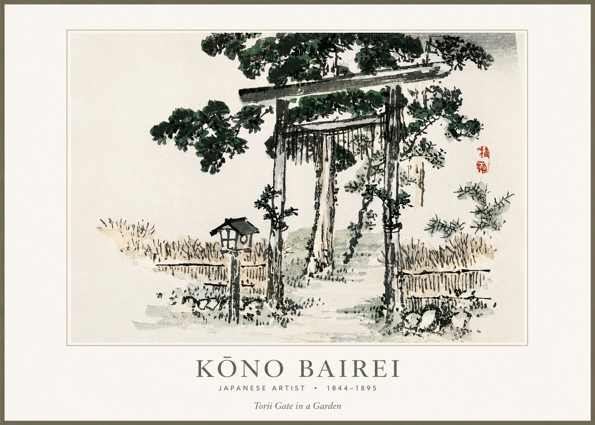 Kōno Bairei Torii Gate in a Garden No1 - Plakát