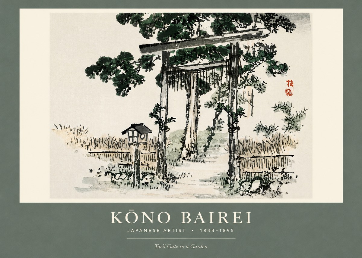 Kōno Bairei Torii Gate in a Garden No2 - Plakát