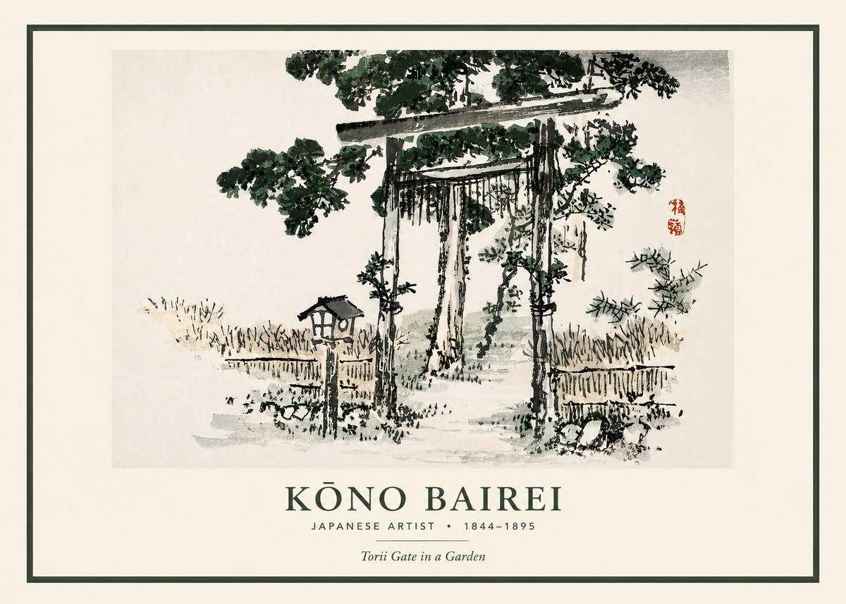 Kōno Bairei Torii Gate in a Garden No3 - Plakát
