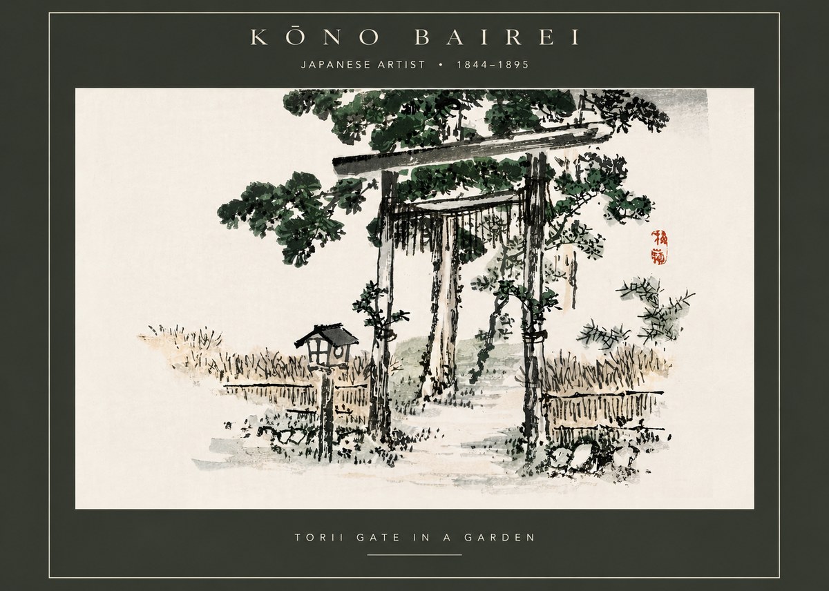Kōno Bairei Torii Gate in a Garden No5 - Plakát