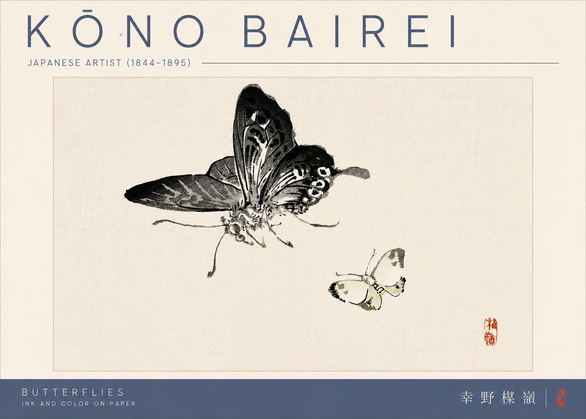 Kōno Bairei Butterflies No4 - Plakát