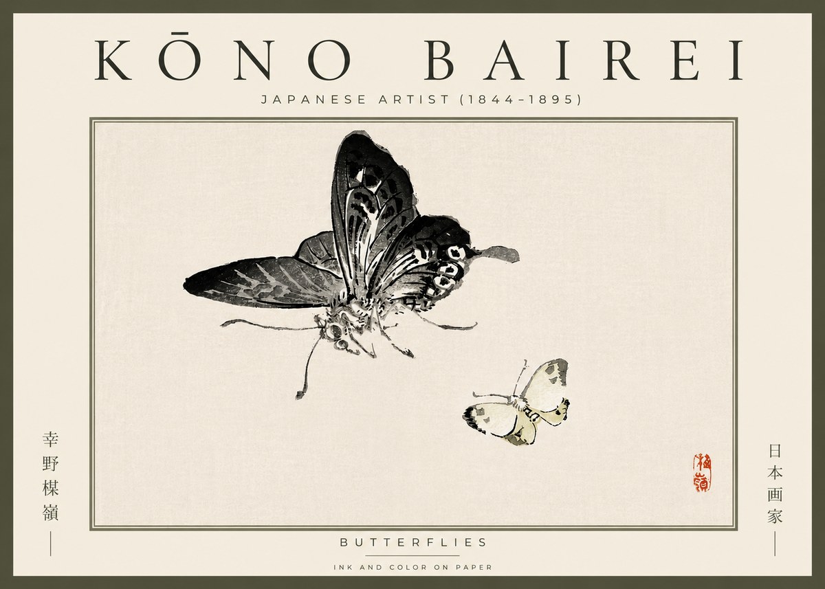 Kōno Bairei Butterflies No5 - Plakát