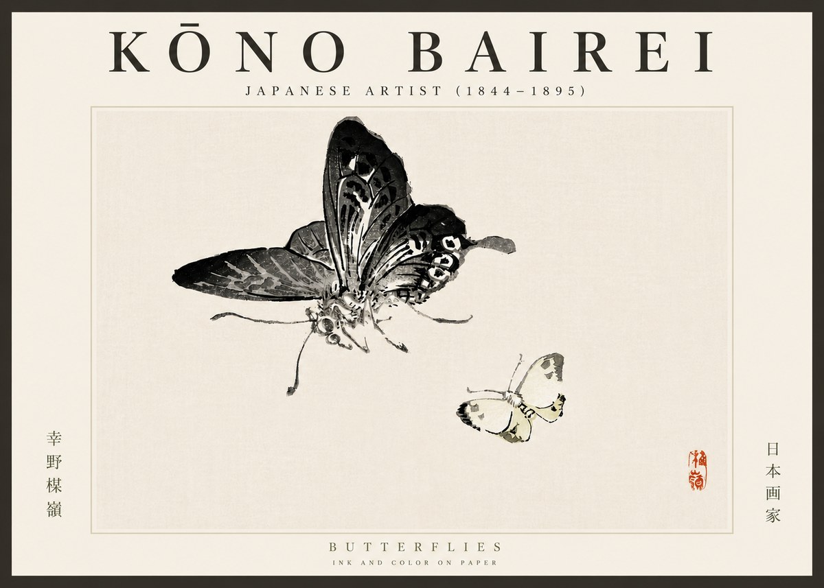 Kōno Bairei Butterflies No6 - Plakát