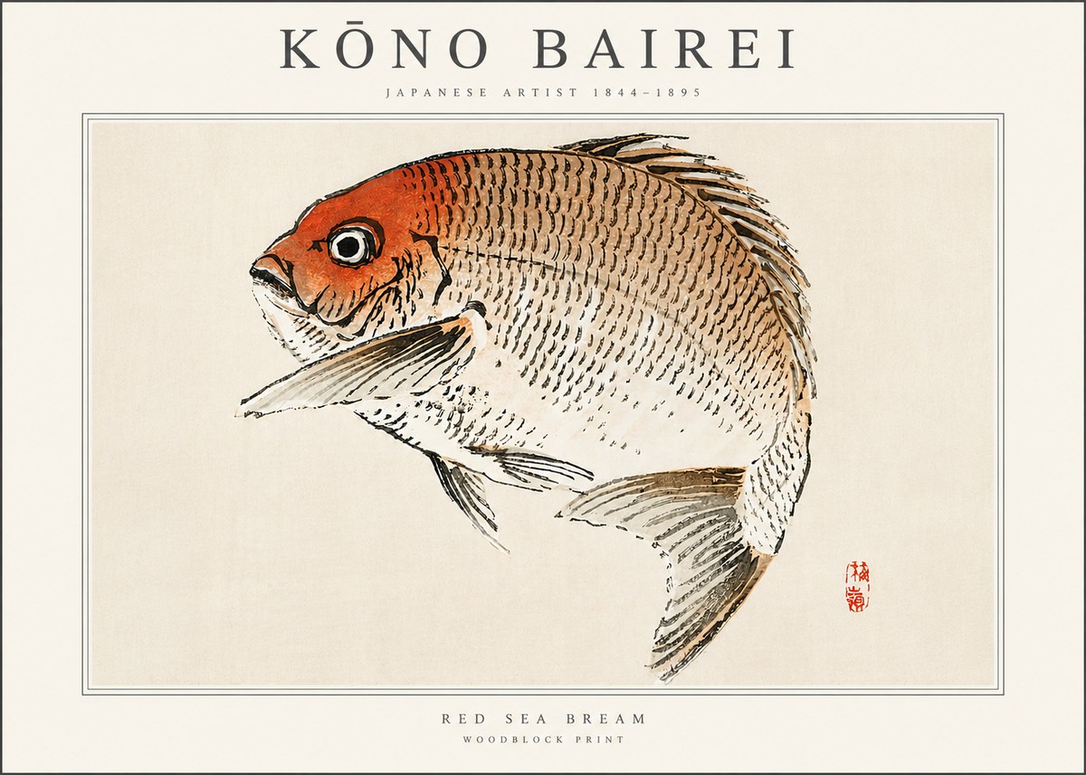 Kōno Bairei Red Sea Bream No3 - Plakát