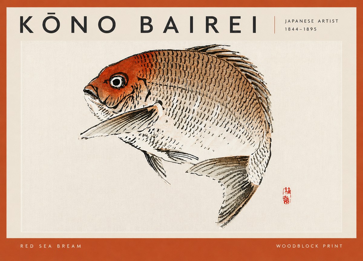 Kōno Bairei Red Sea Bream No4 - Plakát