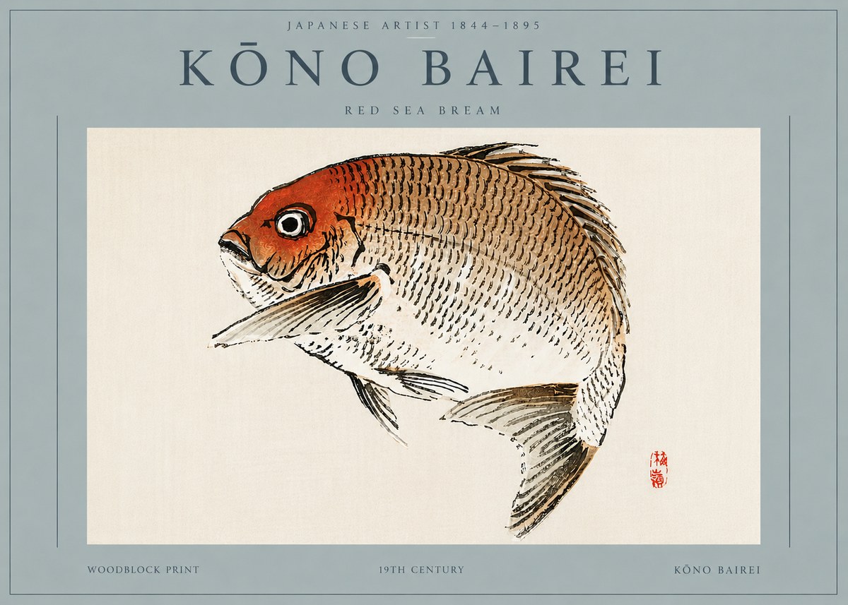 Kōno Bairei Red Sea Bream No5 - Plakát