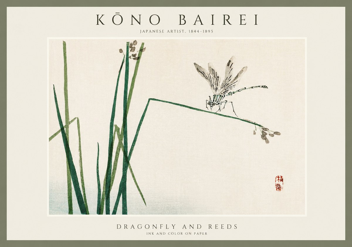 Kōno Bairei Dragonfly and Reeds No1 - Plakát