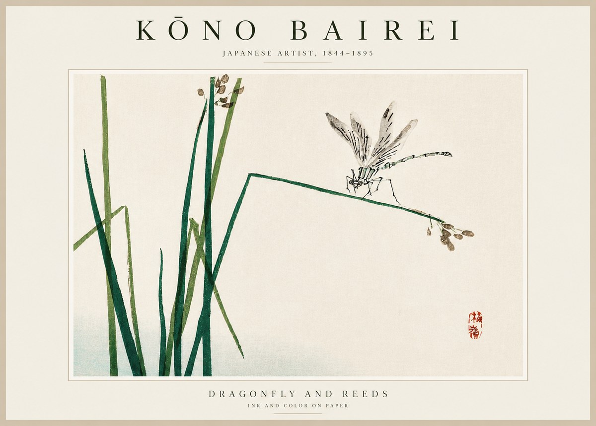 Kōno Bairei Dragonfly and Reeds No3 - Plakát
