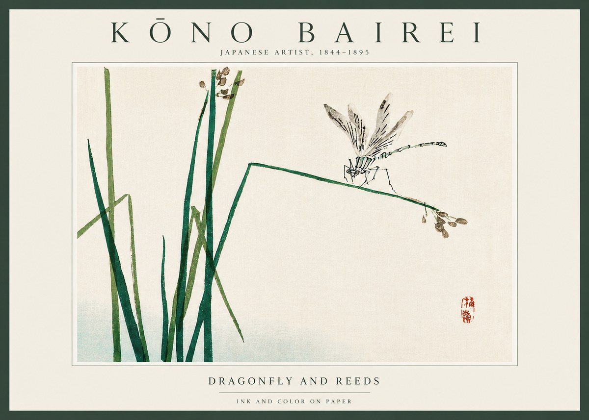 Kōno Bairei Dragonfly and Reeds No4 - Plakát