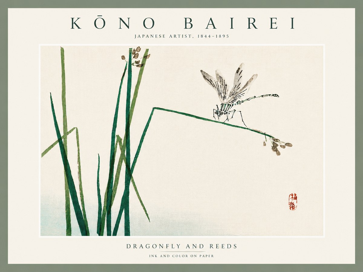 Kōno Bairei Dragonfly and Reeds No5 - Plakát