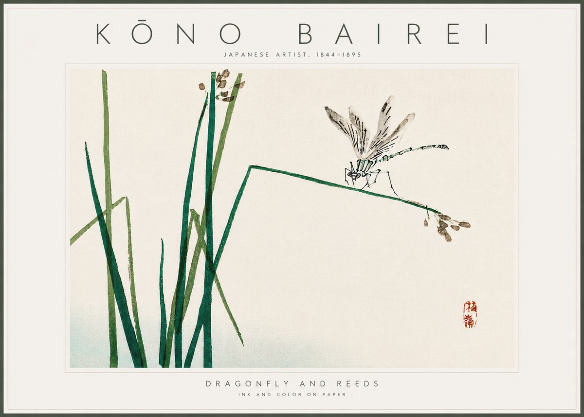 Kōno Bairei Dragonfly and Reeds No6 - Plakát