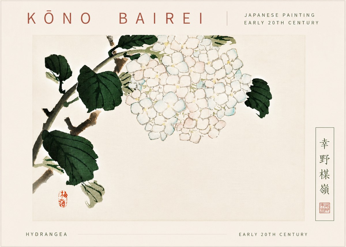 Kōno Bairei Hydrangea No6 - Plakát