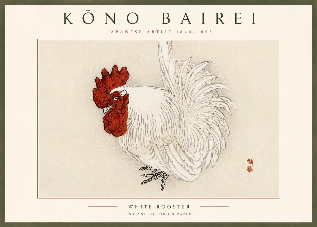 Kōno Bairei White Rooster No3 - Plakát