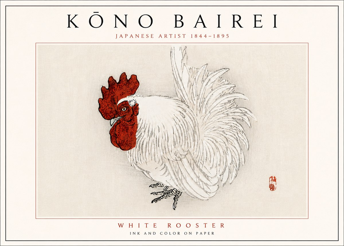 Kōno Bairei White Rooster No6 - Plakát