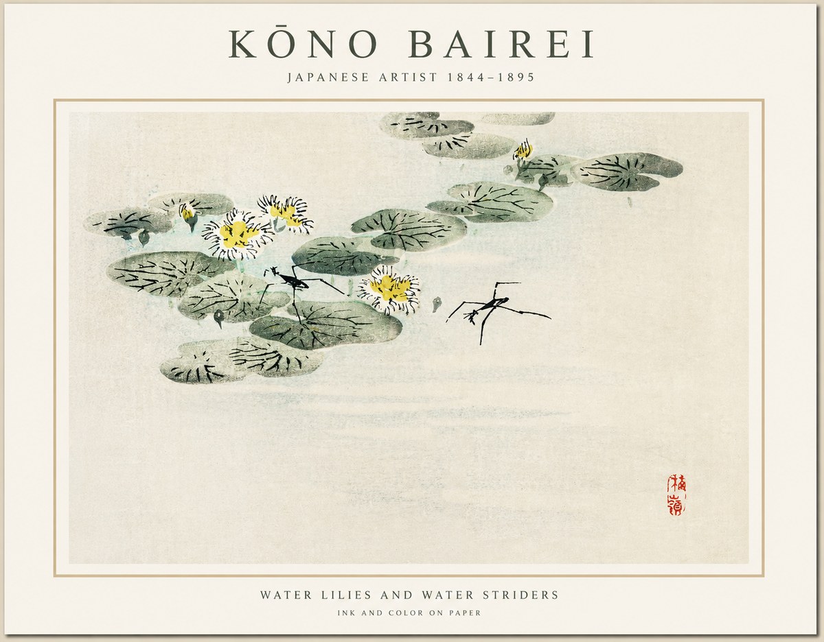 Kōno Bairei Water Lilies and Water Striders No1 - Plakát