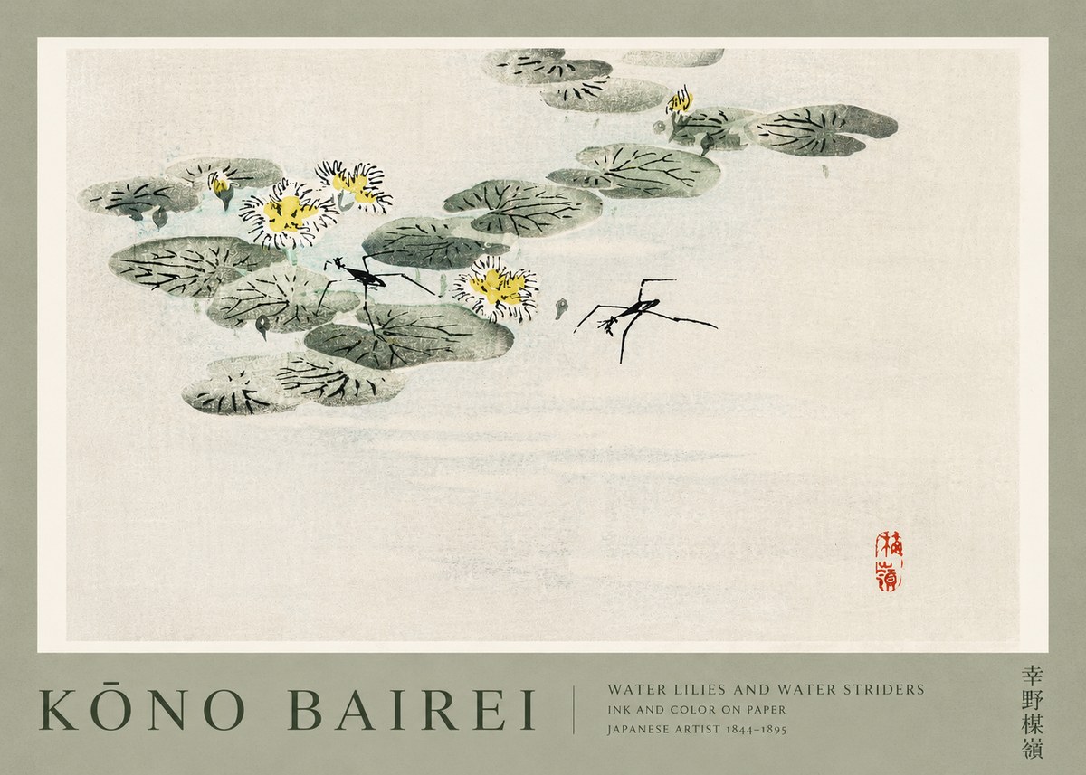 Kōno Bairei Water Lilies and Water Striders No2 - Plakát
