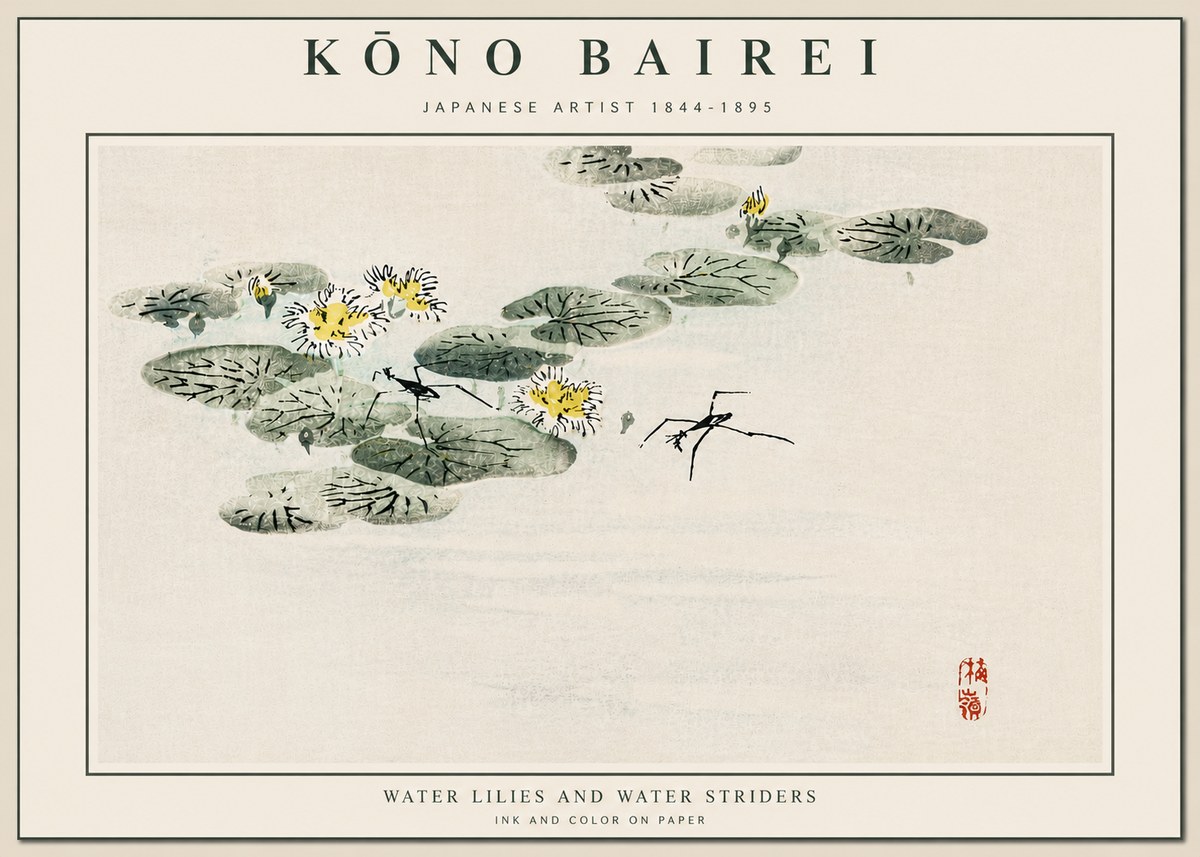 Kōno Bairei Water Lilies and Water Striders No5 - Plakát