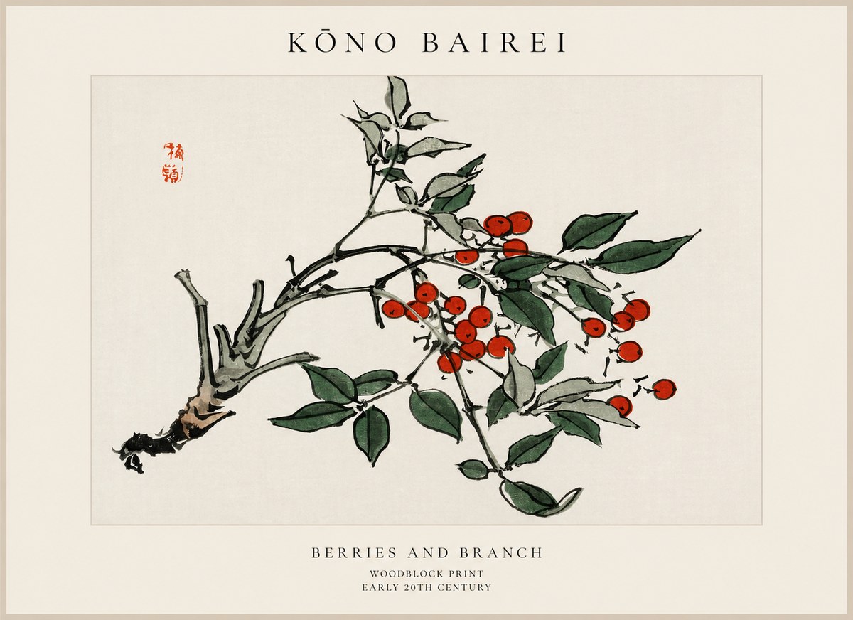 Kōno Bairei Berries and Branch No1 - Plakát