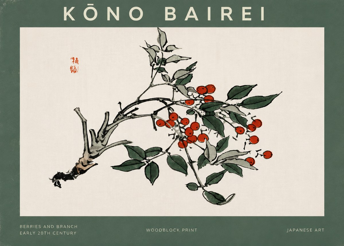 Kōno Bairei Berries and Branch No2 - Plakát