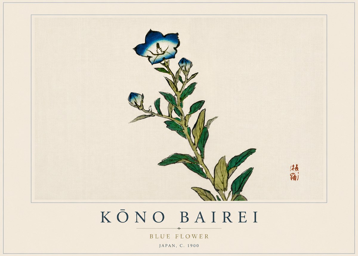 Kōno Bairei Blue Flower No4 - Plakát