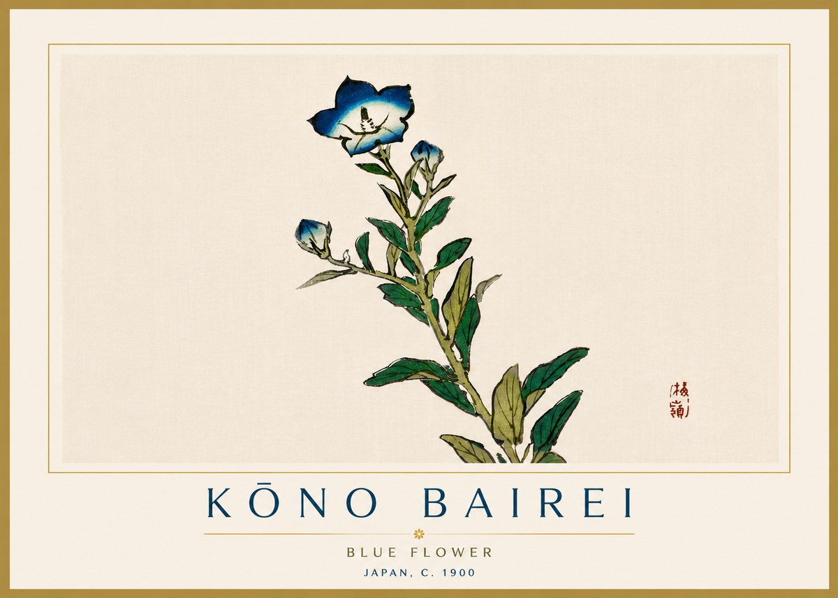 Kōno Bairei Blue Flower No6 - Plakát
