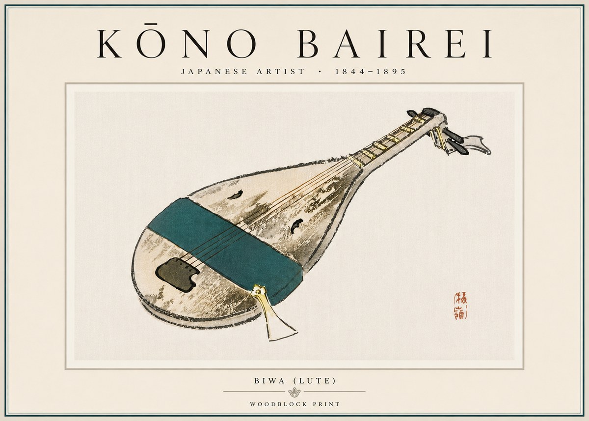 Kōno Bairei Biwa (Lute) No6 - Plakát