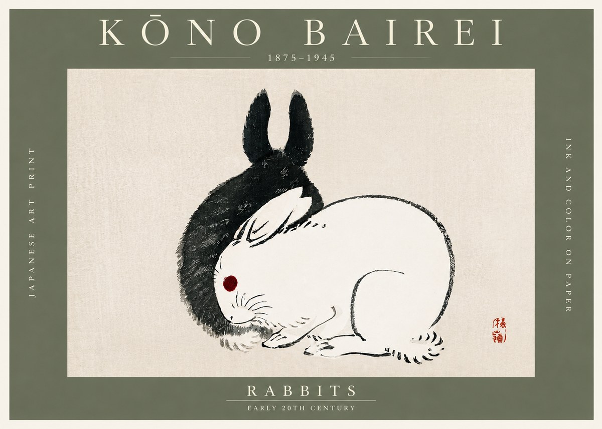 Kōno Bairei Rabbits No3 - Plakát