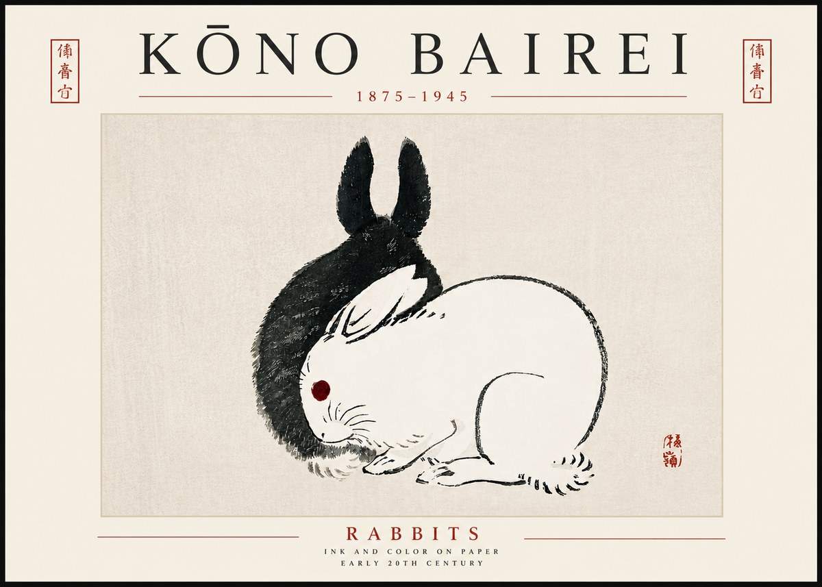 Kōno Bairei Rabbits No5 - Plakát