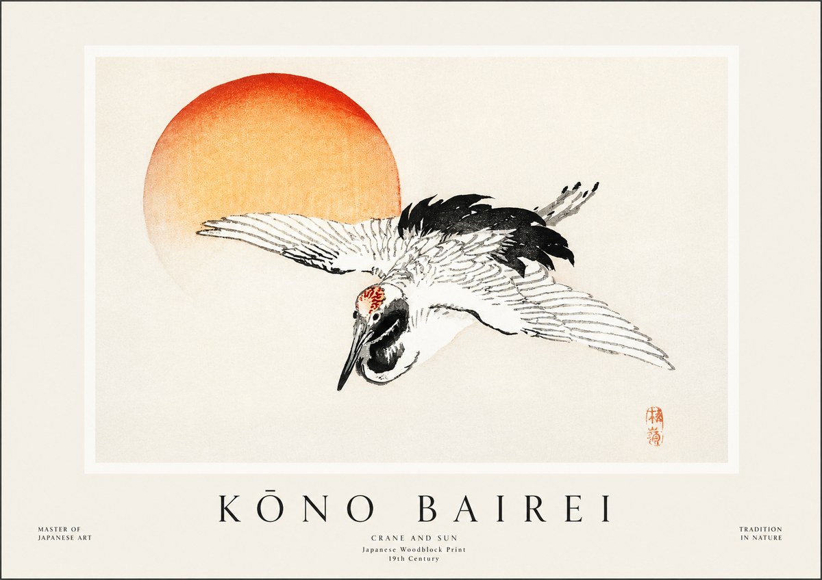 Kōno Bairei Crane and Sun No1 - Plakát