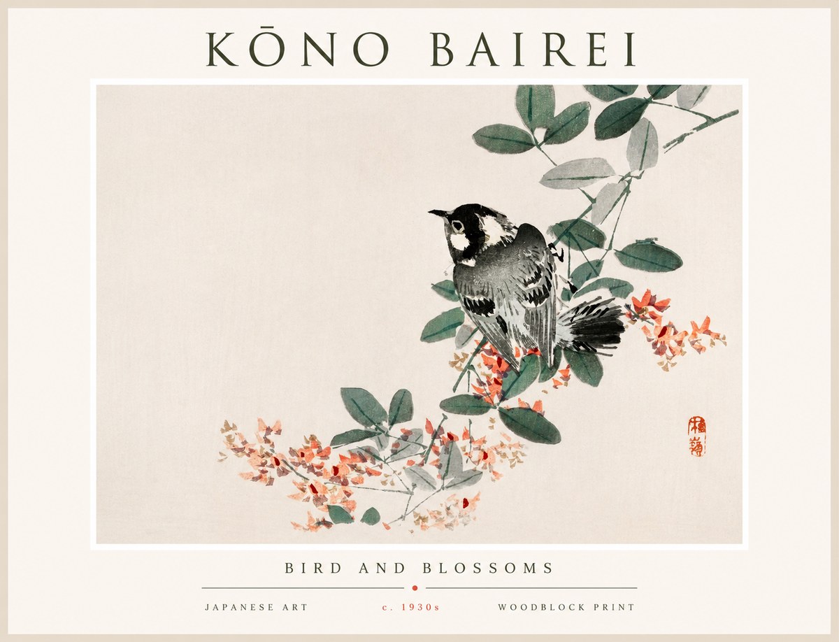 Kōno Bairei Bird and Blossoms No1 - Plakát
