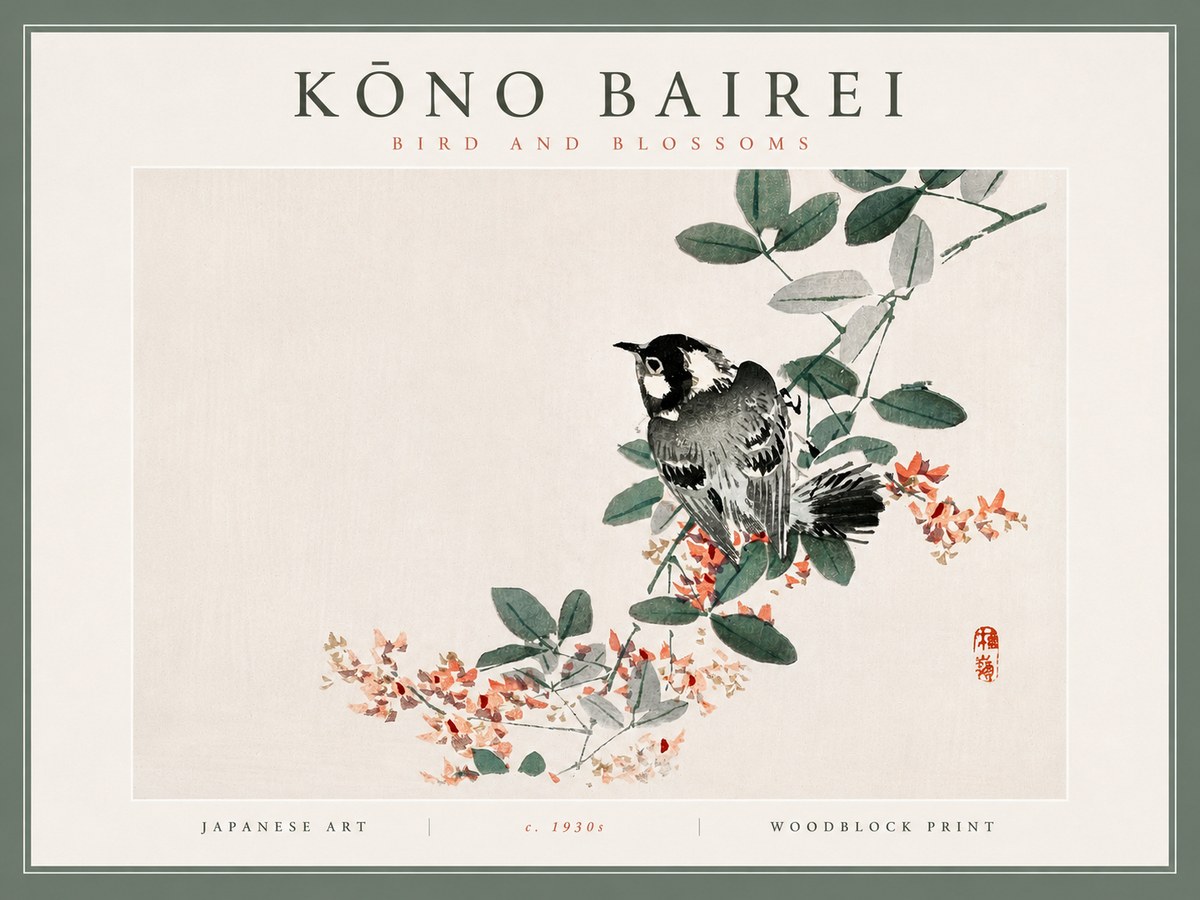 Kōno Bairei Bird and Blossoms No4 - Plakát