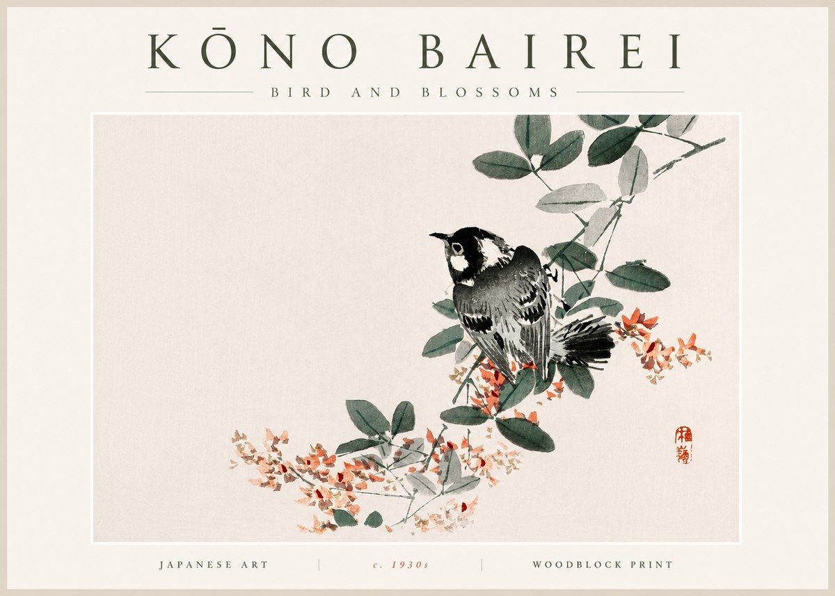 Kōno Bairei Bird and Blossoms No5 - Plakát