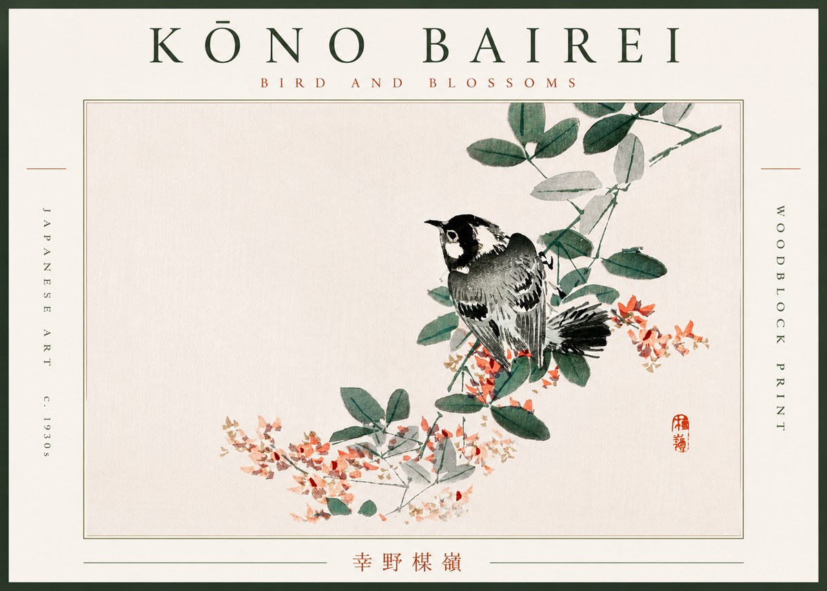 Kōno Bairei Bird and Blossoms No6 - Plakát