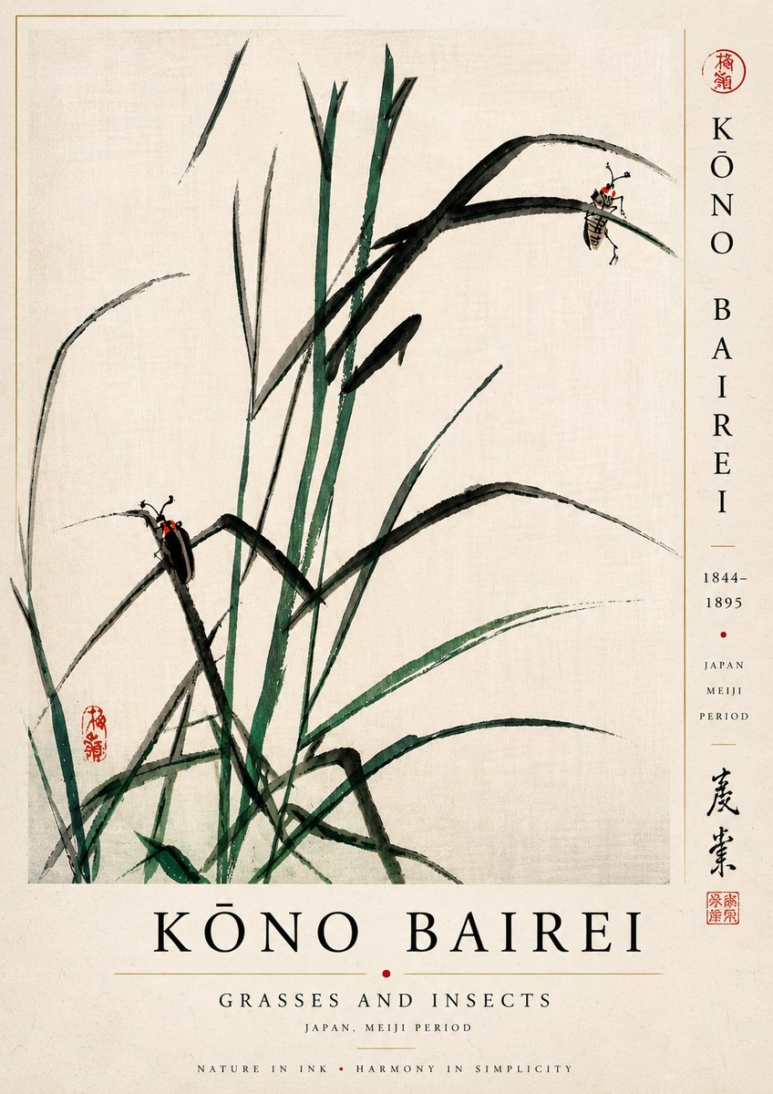 Kōno Bairei Grasses and Insects No5 - Plakát