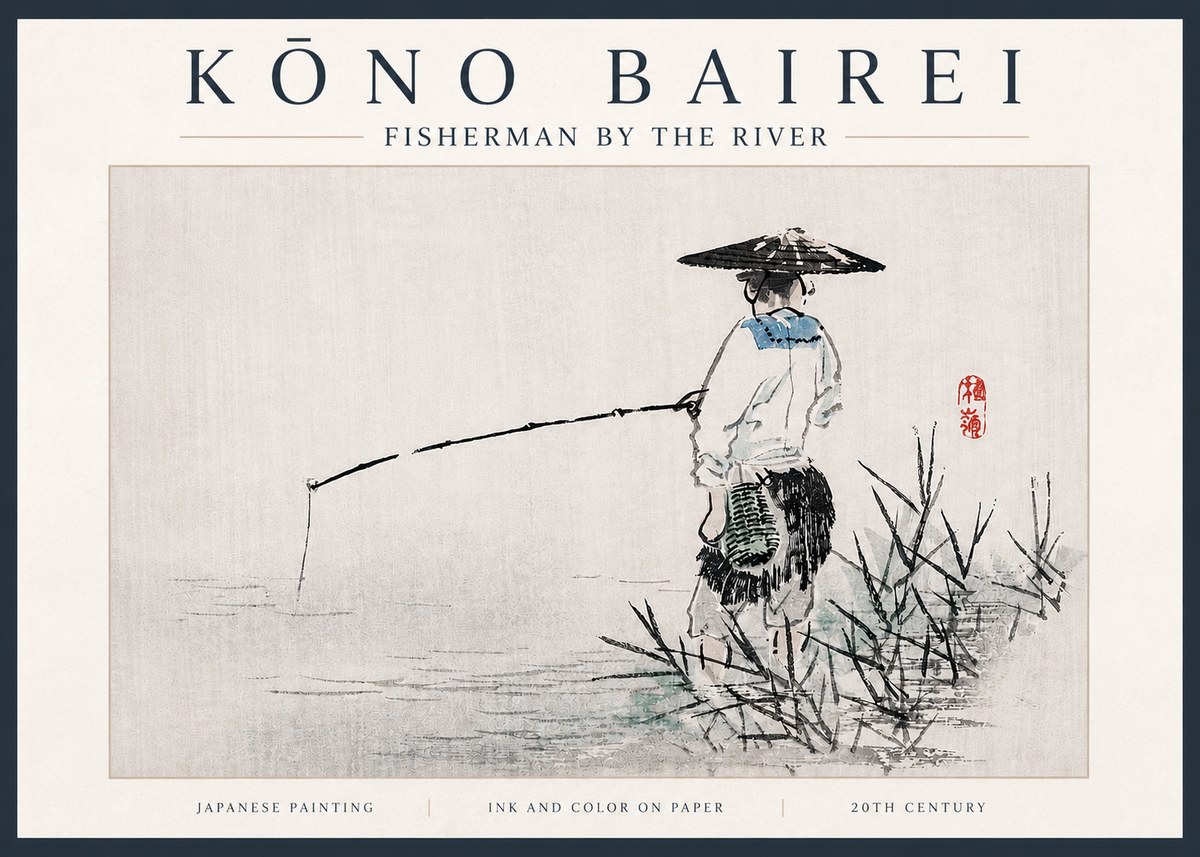 Kōno Bairei Fisherman by the River No3 - Plakát