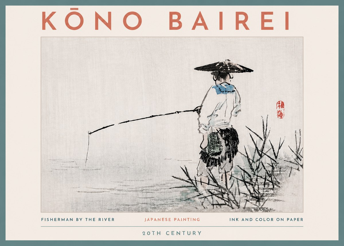 Kōno Bairei Fisherman by the River No4 - Plakát
