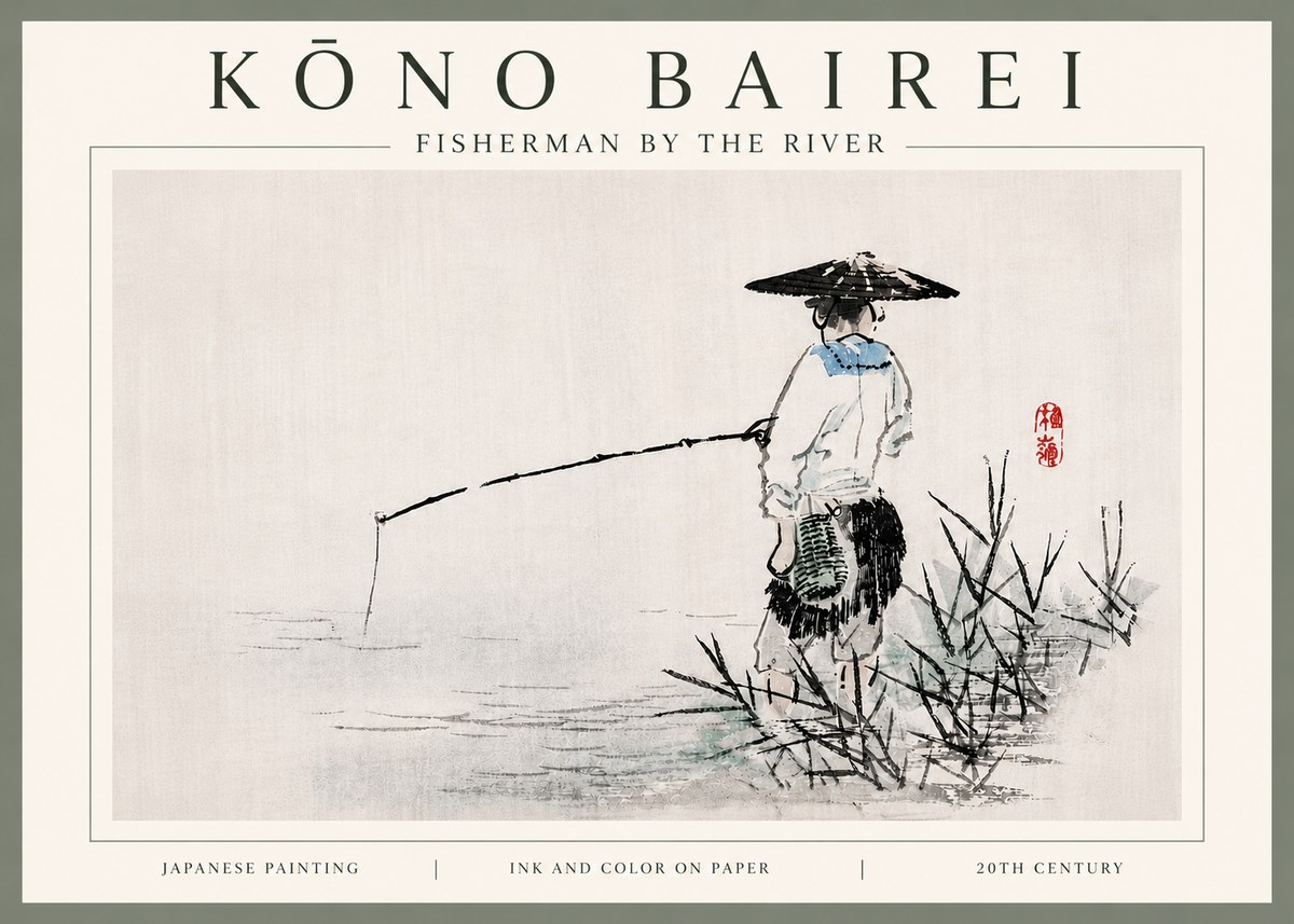 Kōno Bairei Fisherman by the River No6 - Plakát