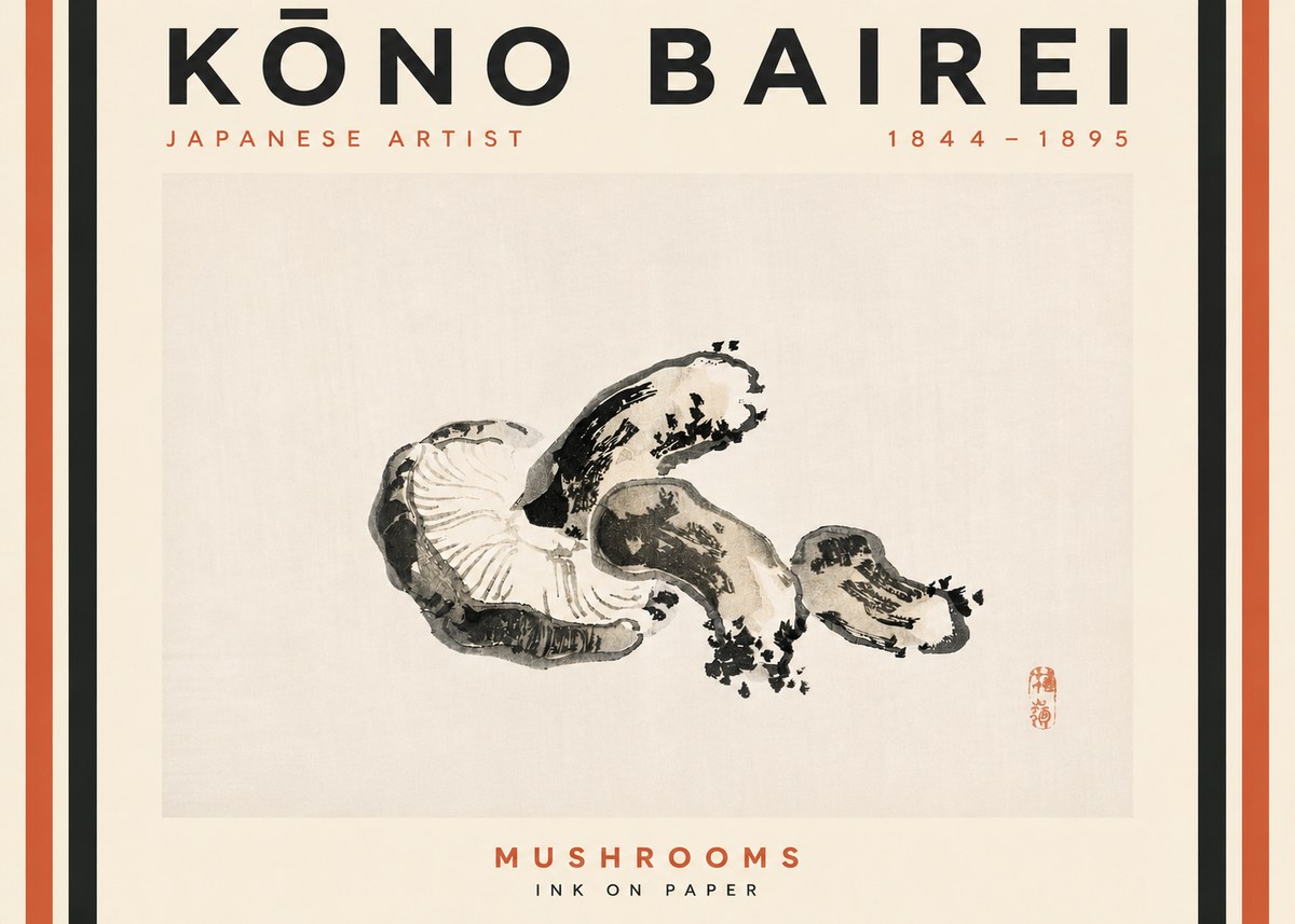 Kōno Bairei Mushrooms No4 - Plakát