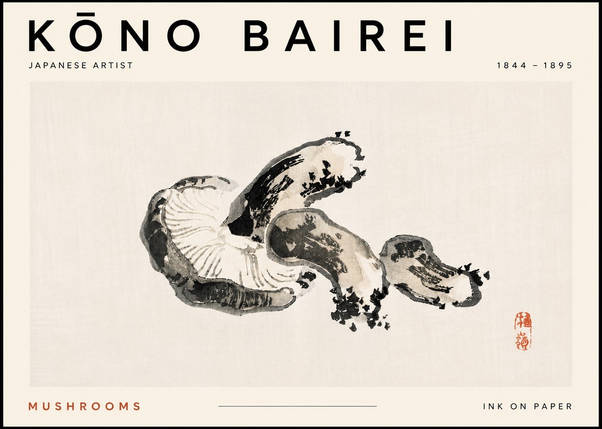 Kōno Bairei Mushrooms No5 - Plakát
