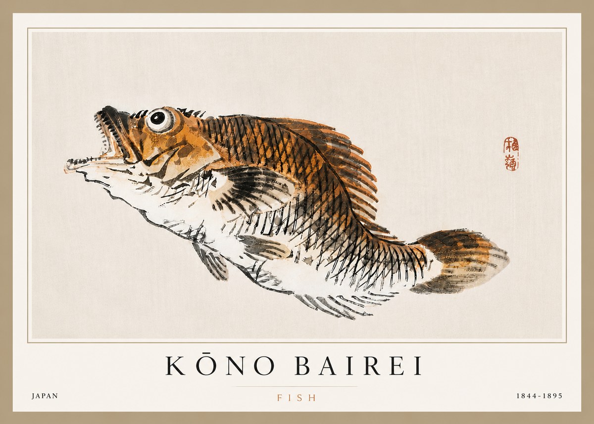 Kōno Bairei Fish II No3 - Plakát