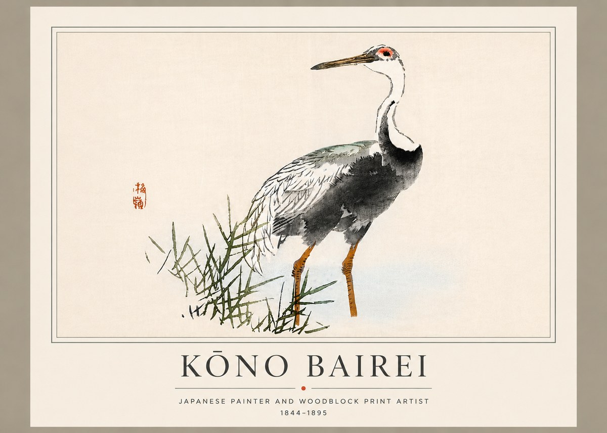 Kōno Bairei White-naped Crane No5 - Plakát