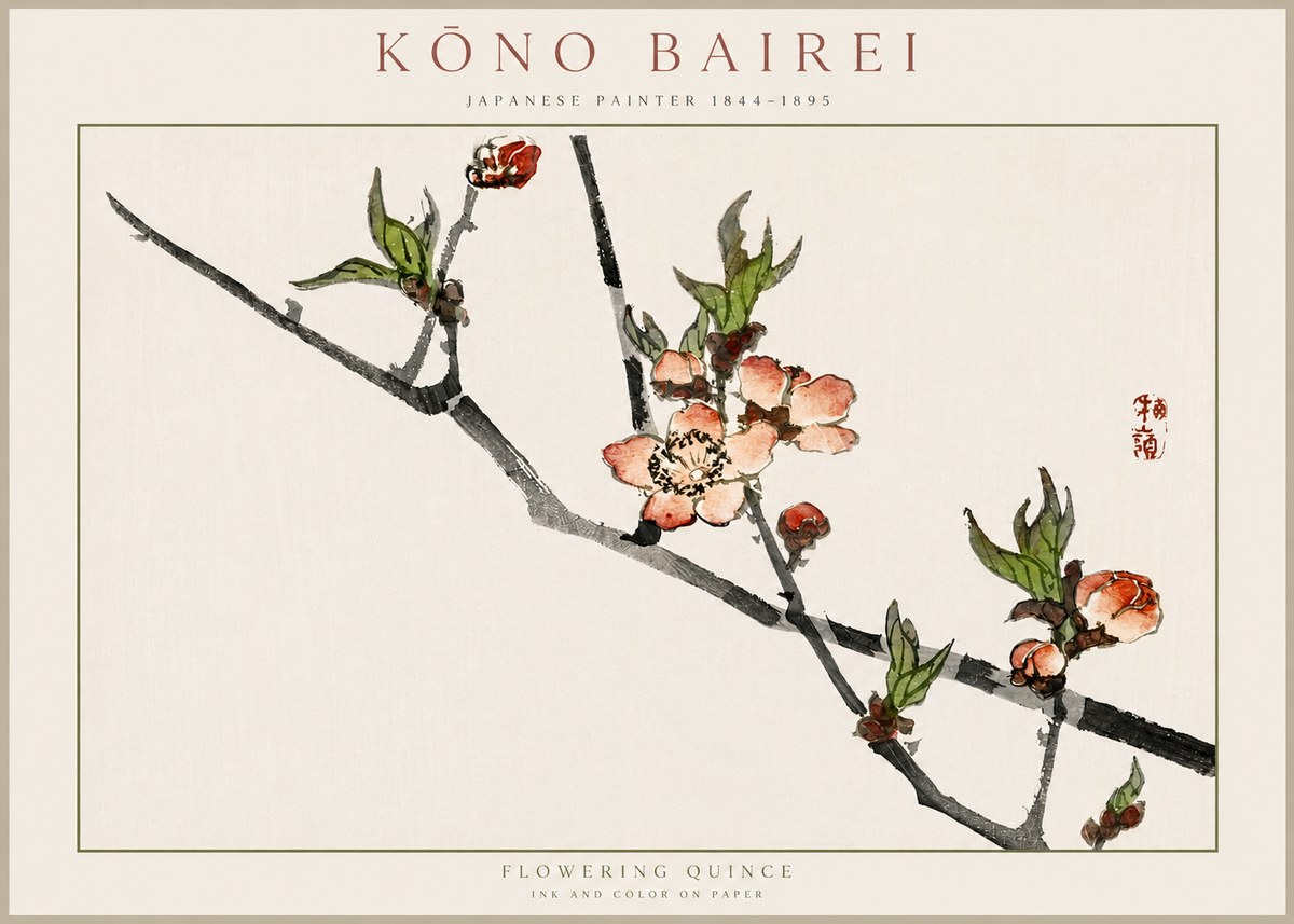 Kōno Bairei Flowering Quince No2 - Plakát