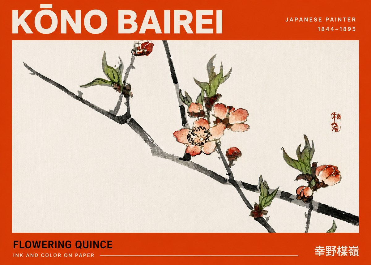 Kōno Bairei Flowering Quince No4 - Plakát