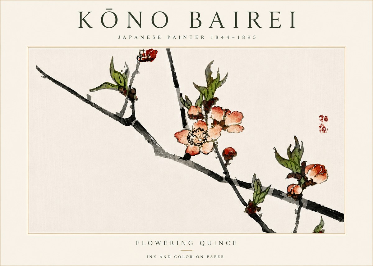 Kōno Bairei Flowering Quince No5 - Plakát