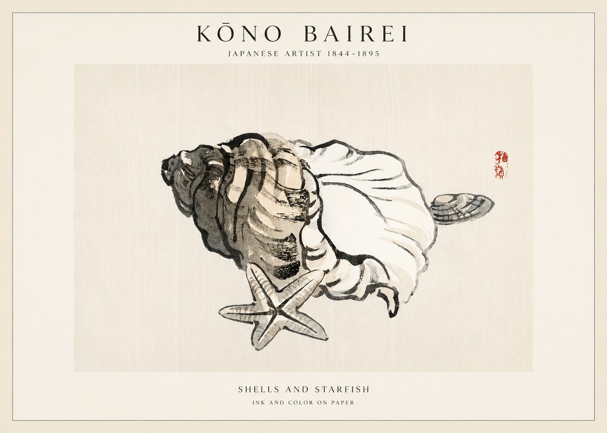Kōno Bairei Shells and Starfish No1 - Plakát