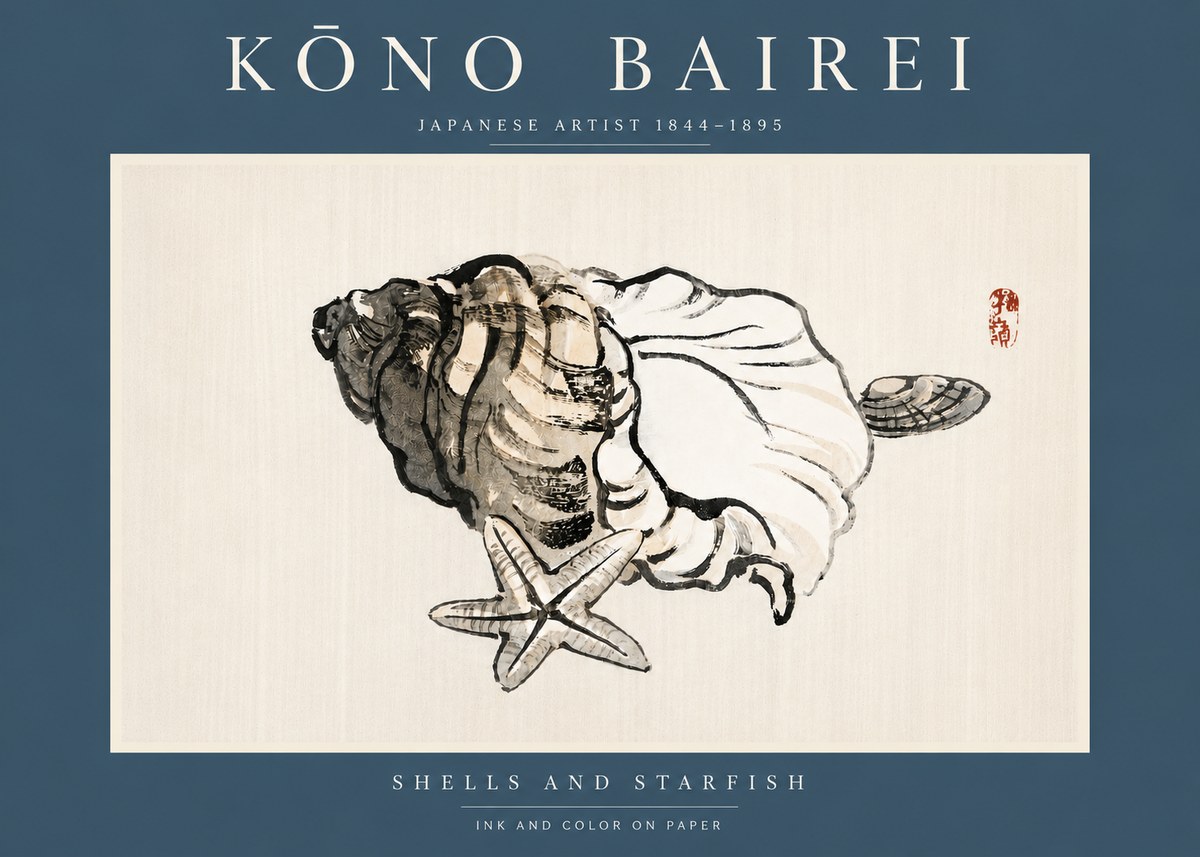 Kōno Bairei Shells and Starfish No4 - Plakát