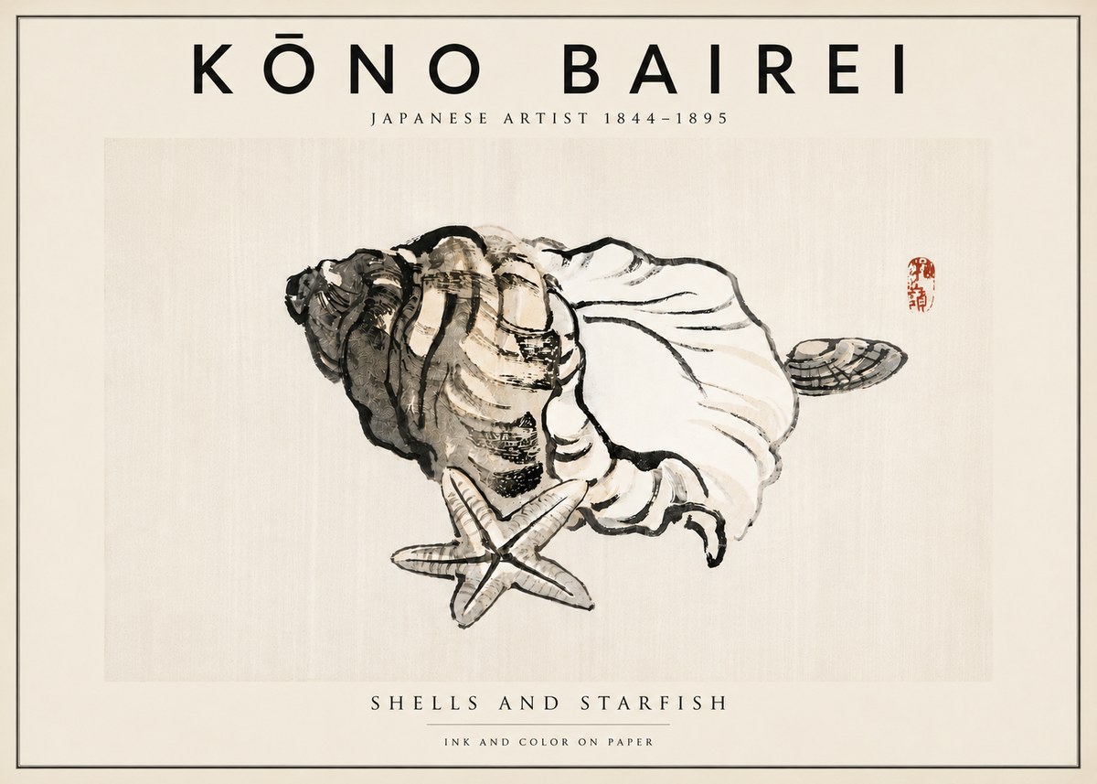 Kōno Bairei Shells and Starfish No5 - Plakát