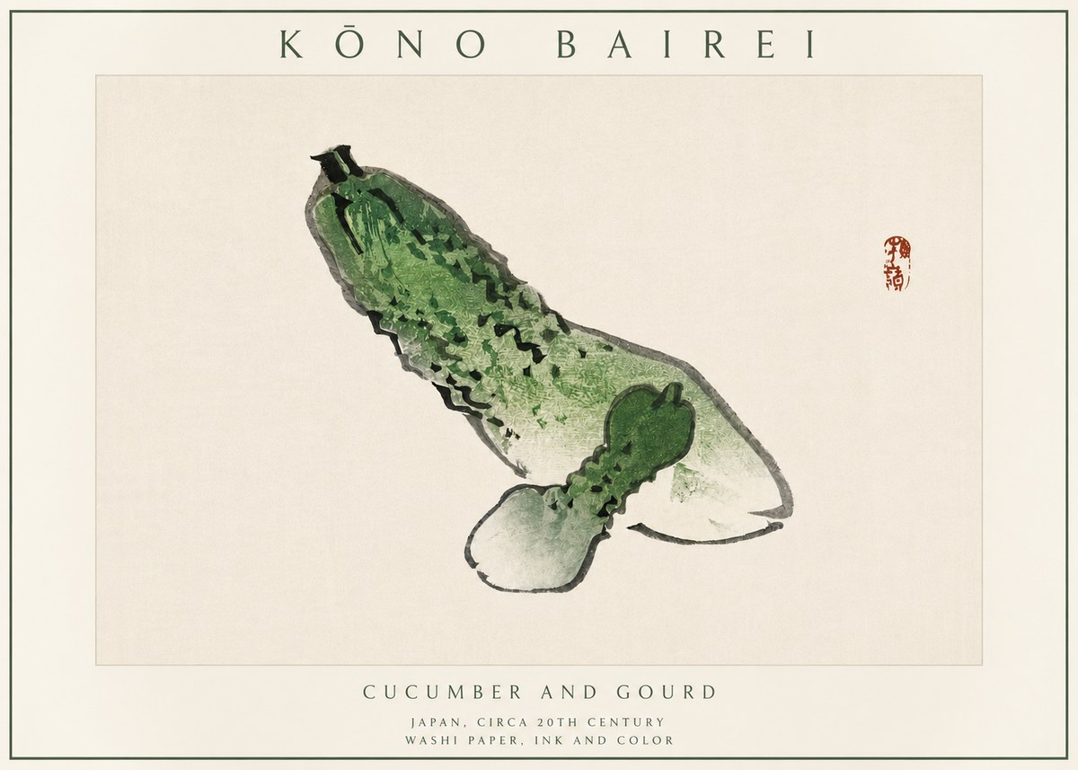 Kōno Bairei Cucumber and Gourd No3 - Plakát