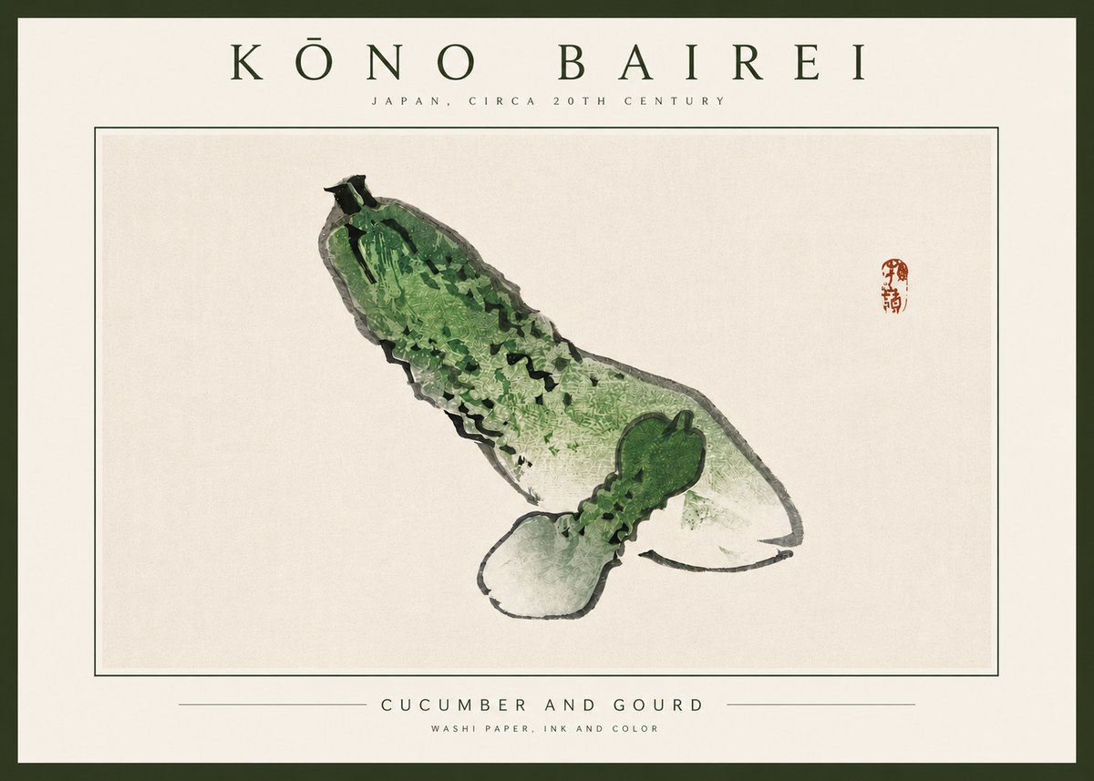 Kōno Bairei Cucumber and Gourd No4 - Plakát