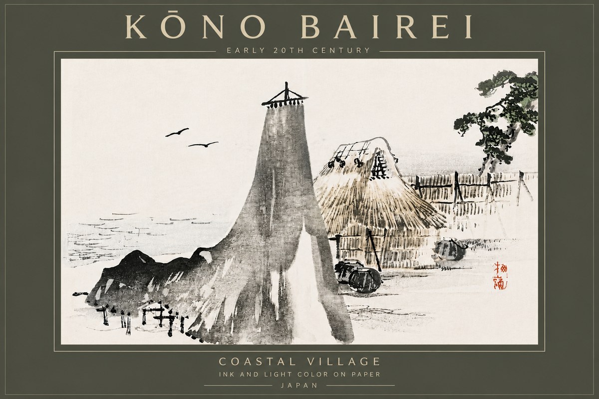 Kōno Bairei Coastal Village No6 - Plakát